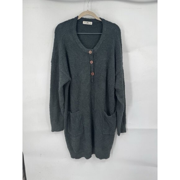 Natural Life Cozy Up 1/4 Button Mini Dress Women XL Green Loungewear Comfort - Picture 1 of 8